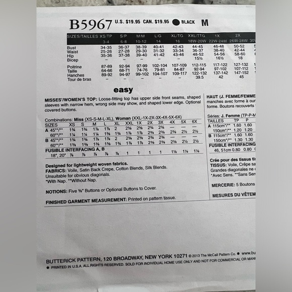 Butterick B 5967 by Connie Crawford 150th anniversary‎ size Xxl-6x new uncut - Picture 3 of 3